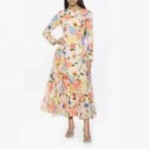 Alexia Admor Floral,  Long Sleeve, A Line Maxi Dress in Sand (Peach), Sz 14, NWT